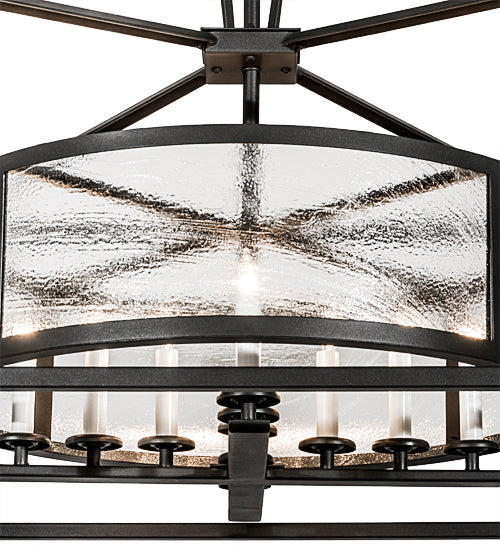 Meyda Lighting Kitzi 51" 12-Light Wrought Iron Pendant Light With Clear Seeded Shade Glass