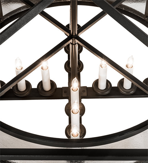 Meyda Lighting Kitzi 51" 12-Light Wrought Iron Pendant Light With Clear Seeded Shade Glass