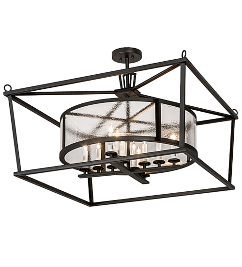 Meyda Lighting Kitzi 51" 12-Light Wrought Iron Pendant Light With Clear Seeded Shade Glass