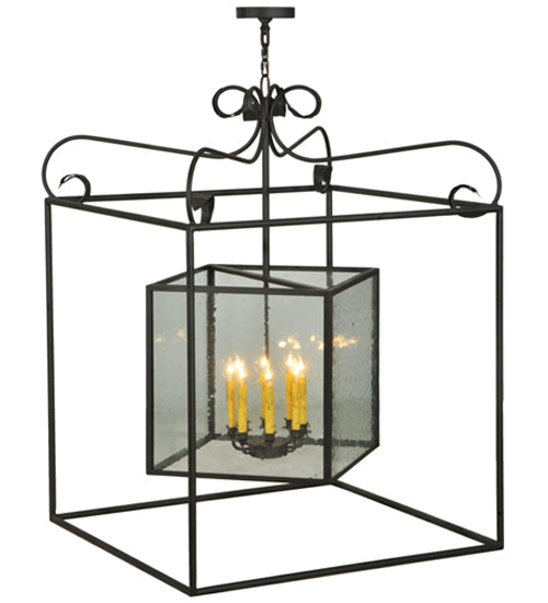 Meyda Lighting Kitzi 51" 8-Light Oil Rubbed Bronze Box Pendant Light With Clear Seeded Shade Glass