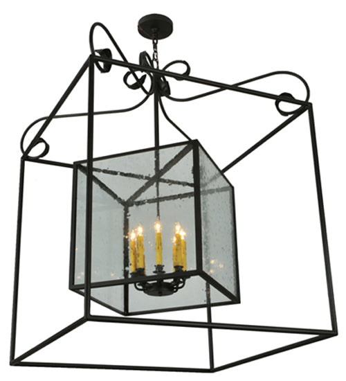 Meyda Lighting Kitzi 51" 8-Light Oil Rubbed Bronze Box Pendant Light With Clear Seeded Shade Glass