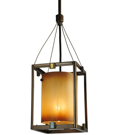Meyda Lighting Kitzi 6" Golden Bronze Cylinder Mini Pendant Light With Avorio Amber Shade Glass