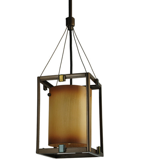 Meyda Lighting Kitzi 6" Golden Bronze Cylinder Mini Pendant Light With Avorio Amber Shade Glass