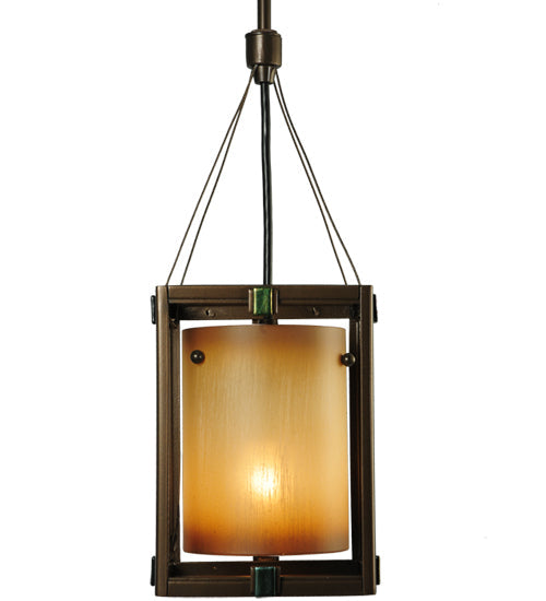 Meyda Lighting Kitzi 6" Golden Bronze Cylinder Mini Pendant Light With Avorio Amber Shade Glass