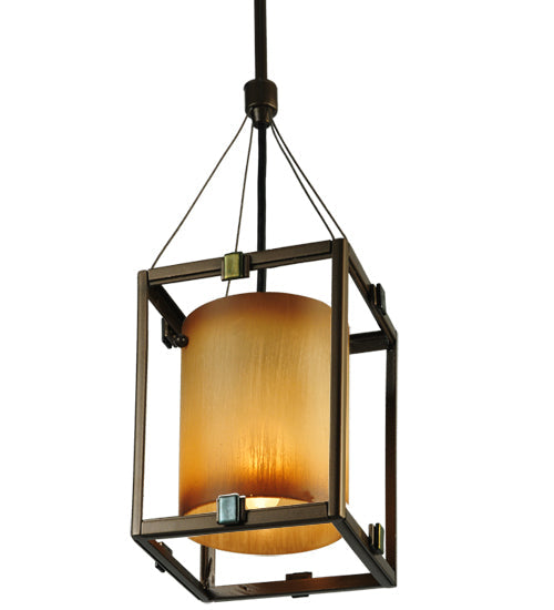 Meyda Lighting Kitzi 6" Golden Bronze Cylinder Mini Pendant Light With Avorio Amber Shade Glass