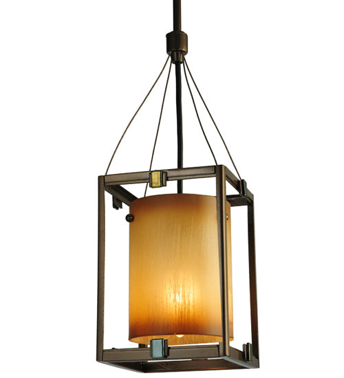 Meyda Lighting Kitzi 6" Golden Bronze Cylinder Mini Pendant Light With Avorio Amber Shade Glass