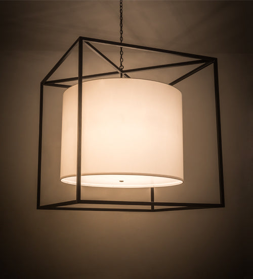 Meyda Lighting Kitzi 68" 6-Light Textured Black Cilindro Pendant Light With White Textrene Shade