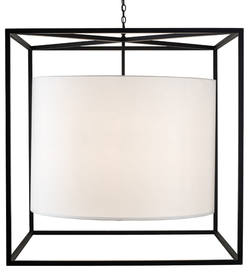 Meyda Lighting Kitzi 68" 6-Light Textured Black Cilindro Pendant Light With White Textrene Shade