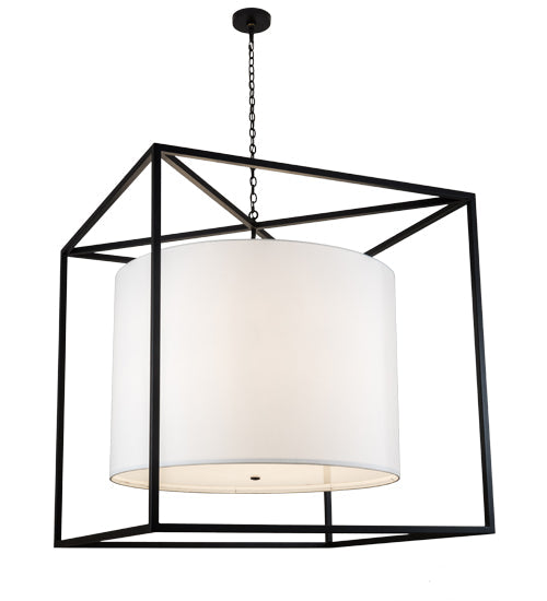 Meyda Lighting Kitzi 68" 6-Light Textured Black Cilindro Pendant Light With White Textrene Shade