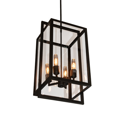 Meyda Lighting Kitzi Box 14" 4-Light Oil Rubbed Bronze Pendant Light With Clear Shade Glass