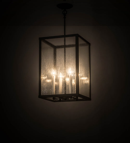 Meyda Lighting Kitzi Box 18" 4-Light Wrought Iron Pendant Light With Clear Seeded Shade Glass