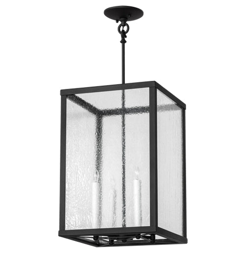Meyda Lighting Kitzi Box 18" 4-Light Wrought Iron Pendant Light With Clear Seeded Shade Glass
