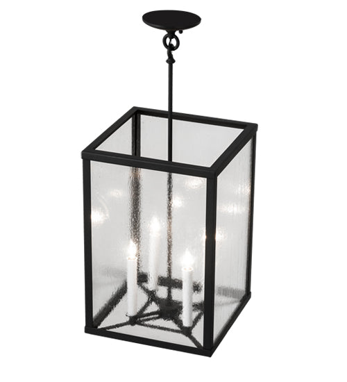 Meyda Lighting Kitzi Box 18" 4-Light Wrought Iron Pendant Light With Clear Seeded Shade Glass