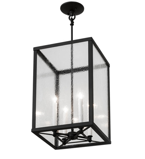 Meyda Lighting Kitzi Box 18" 4-Light Wrought Iron Pendant Light With Clear Seeded Shade Glass