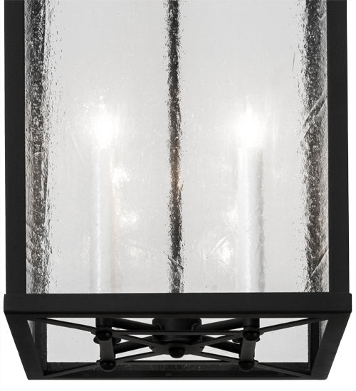Meyda Lighting Kitzi Box 18" 4-Light Wrought Iron Pendant Light With Clear Seeded Shade Glass
