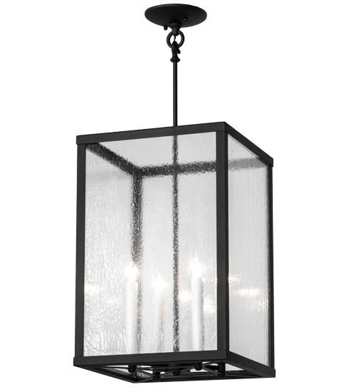 Meyda Lighting Kitzi Box 18" 4-Light Wrought Iron Pendant Light With Clear Seeded Shade Glass