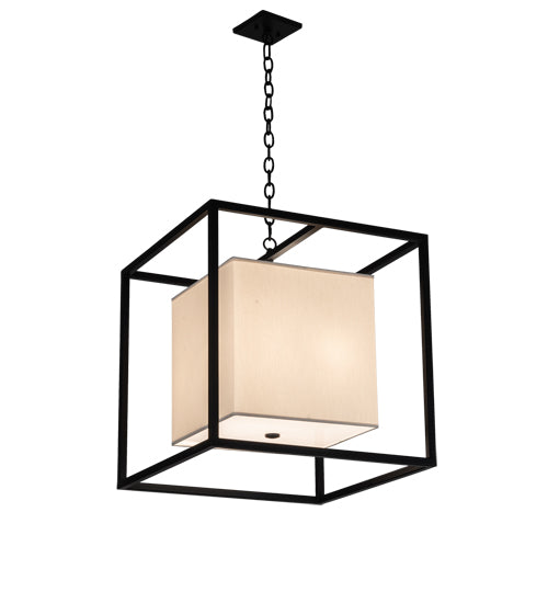 Meyda Lighting Kitzi Box 22"Sq 4-Light Solar Black Pendant Light With Eggshell Textrene & Statuario Idalight Shade