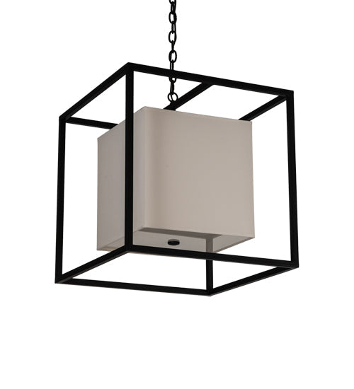 Meyda Lighting Kitzi Box 22"Sq 4-Light Solar Black Pendant Light With Eggshell Textrene & Statuario Idalight Shade