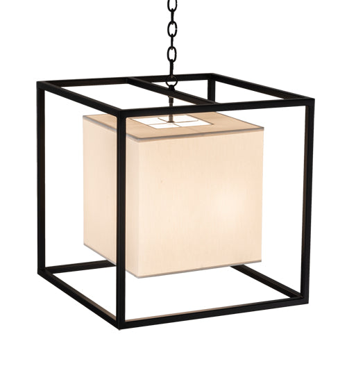 Meyda Lighting Kitzi Box 22"Sq 4-Light Solar Black Pendant Light With Eggshell Textrene & Statuario Idalight Shade