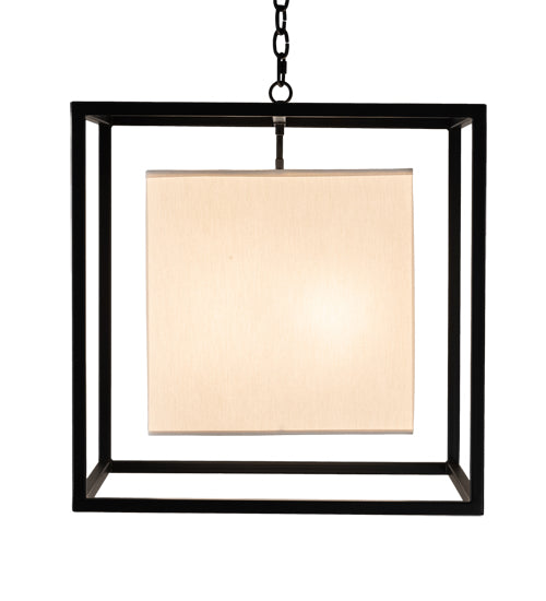 Meyda Lighting Kitzi Box 22"Sq 4-Light Solar Black Pendant Light With Eggshell Textrene & Statuario Idalight Shade