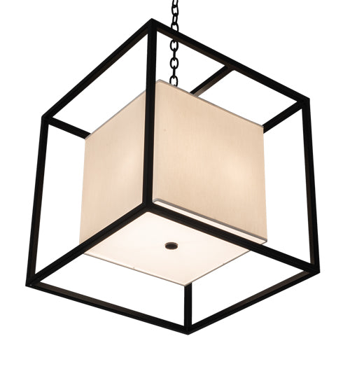 Meyda Lighting Kitzi Box 22"Sq 4-Light Solar Black Pendant Light With Eggshell Textrene & Statuario Idalight Shade
