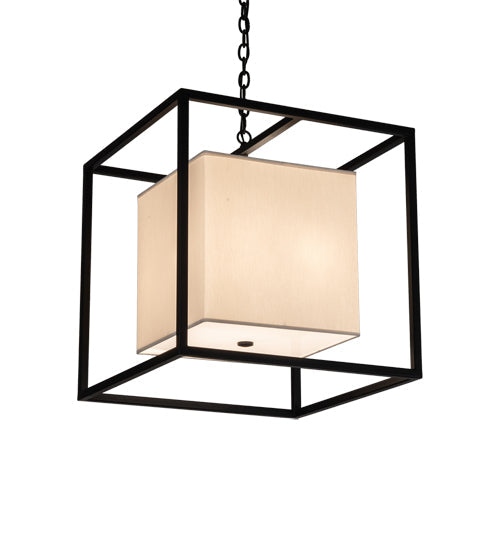 Meyda Lighting Kitzi Box 22"Sq 4-Light Solar Black Pendant Light With Eggshell Textrene & Statuario Idalight Shade