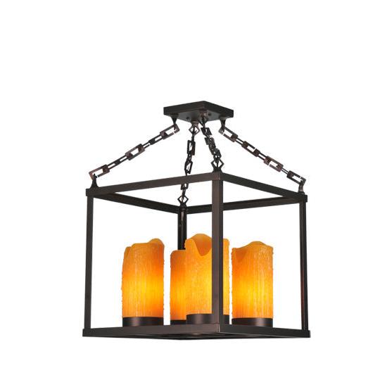 Meyda Lighting Kitzi Box 23" 4-Light Mahogany Bronze Chandelier With Polyresin Candle Shade