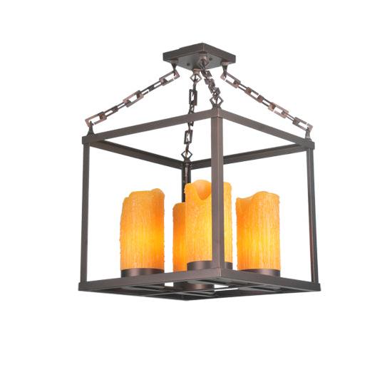 Meyda Lighting Kitzi Box 23" 4-Light Mahogany Bronze Chandelier With Polyresin Candle Shade