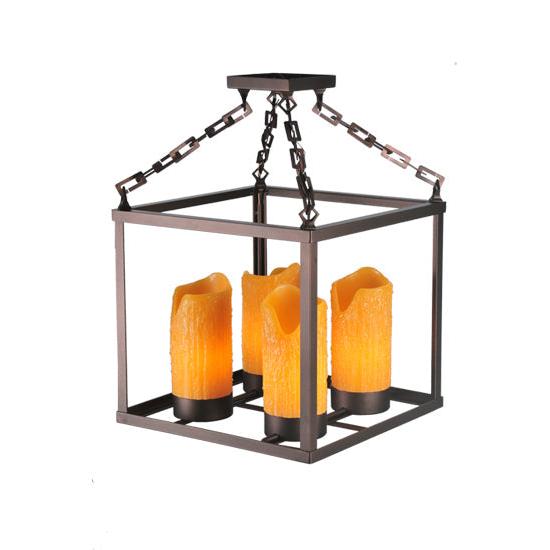 Meyda Lighting Kitzi Box 23" 4-Light Mahogany Bronze Chandelier With Polyresin Candle Shade