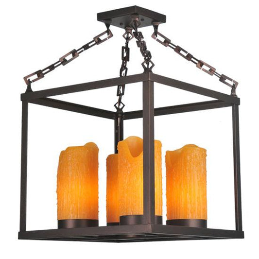 Meyda Lighting Kitzi Box 23" 4-Light Mahogany Bronze Chandelier With Polyresin Candle Shade