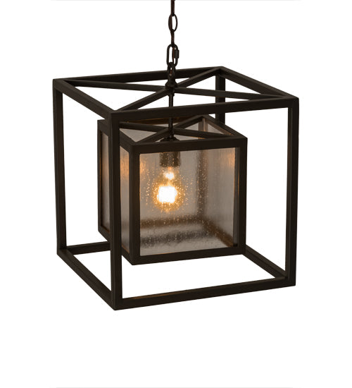 Meyda Lighting Kitzi Box 23" Timeless Bronze Pendant Light With Clear Rainstone Idalight Shade Glass