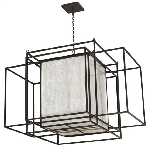 Meyda Lighting Kitzi Box 248590 72" 32-Light Timeless Bronze Island Pendant Light With Whitestone Idalight Shade
