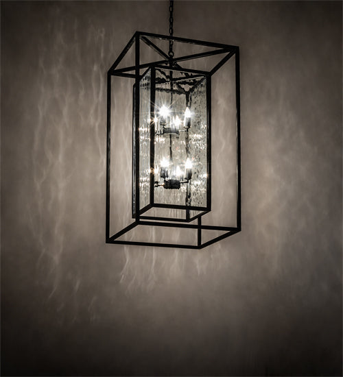 Meyda Lighting Kitzi Box 24"Sq 8-Light Solar Black Pendant Light With Clear Water Shade Glass