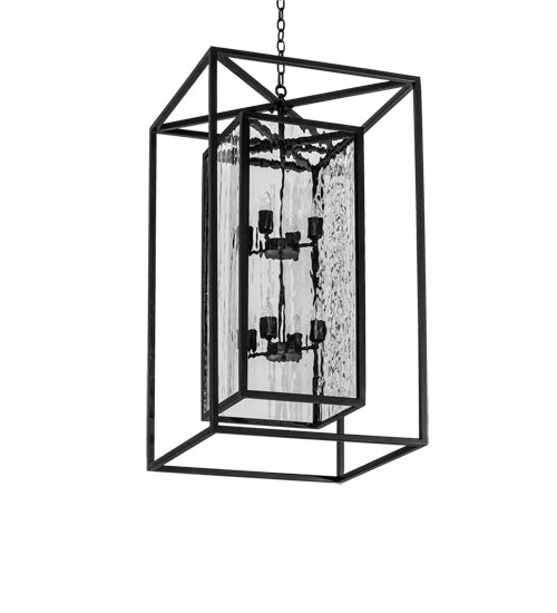 Meyda Lighting Kitzi Box 24"Sq 8-Light Solar Black Pendant Light With Clear Water Shade Glass