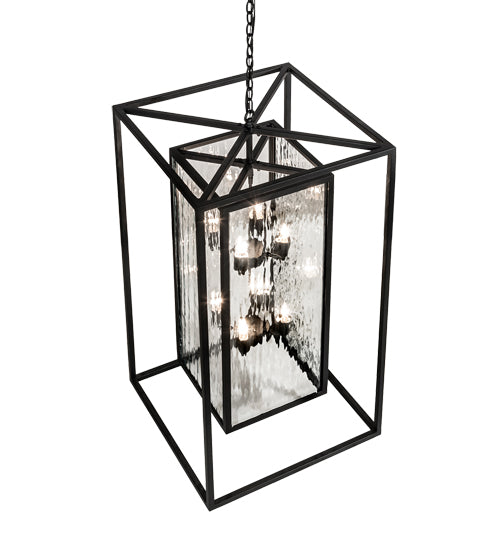 Meyda Lighting Kitzi Box 24"Sq 8-Light Solar Black Pendant Light With Clear Water Shade Glass