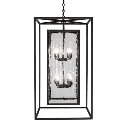 Meyda Lighting Kitzi Box 24"Sq 8-Light Solar Black Pendant Light With Clear Water Shade Glass