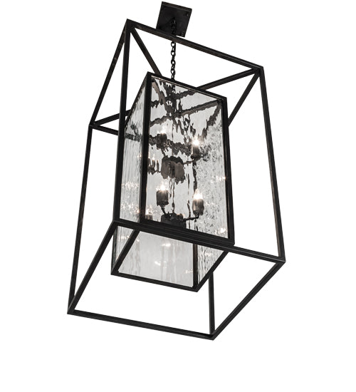 Meyda Lighting Kitzi Box 24"Sq 8-Light Solar Black Pendant Light With Clear Water Shade Glass