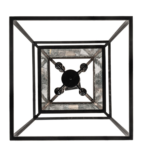 Meyda Lighting Kitzi Box 24"Sq 8-Light Solar Black Pendant Light With Clear Water Shade Glass