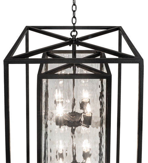 Meyda Lighting Kitzi Box 24"Sq 8-Light Solar Black Pendant Light With Clear Water Shade Glass
