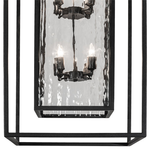 Meyda Lighting Kitzi Box 24"Sq 8-Light Solar Black Pendant Light With Clear Water Shade Glass