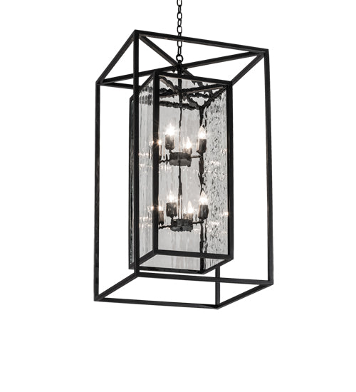 Meyda Lighting Kitzi Box 24"Sq 8-Light Solar Black Pendant Light With Clear Water Shade Glass