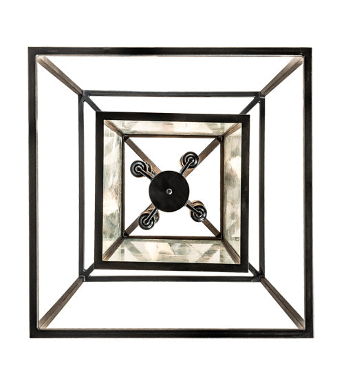 Meyda Lighting Kitzi Box 25"Sq 8-Light Textured Black Pendant Light With Clear Seeded Shade Glass
