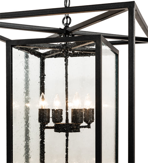 Meyda Lighting Kitzi Box 25"Sq 8-Light Textured Black Pendant Light With Clear Seeded Shade Glass