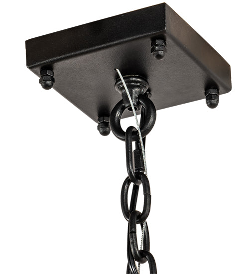 Meyda Lighting Kitzi Box 25"Sq 8-Light Textured Black Pendant Light With Clear Seeded Shade Glass