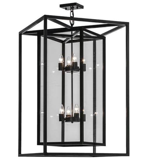 Meyda Lighting Kitzi Box 33" 8-Light Timeless Bronze Pendant Light With Clear Shade Glass