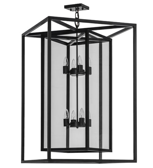 Meyda Lighting Kitzi Box 33" 8-Light Timeless Bronze Pendant Light With Clear Shade Glass