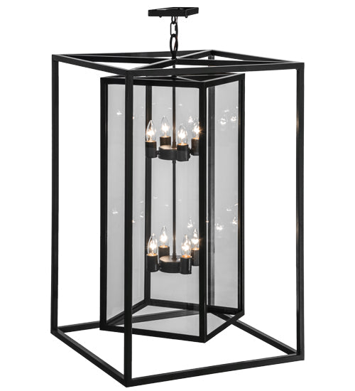 Meyda Lighting Kitzi Box 33" 8-Light Timeless Bronze Pendant Light With Clear Shade Glass