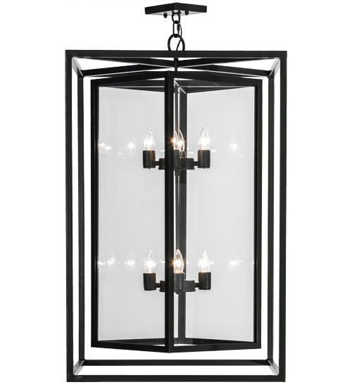 Meyda Lighting Kitzi Box 33" 8-Light Timeless Bronze Pendant Light With Clear Shade Glass