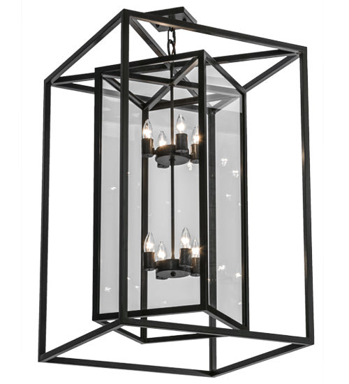 Meyda Lighting Kitzi Box 33" 8-Light Timeless Bronze Pendant Light With Clear Shade Glass