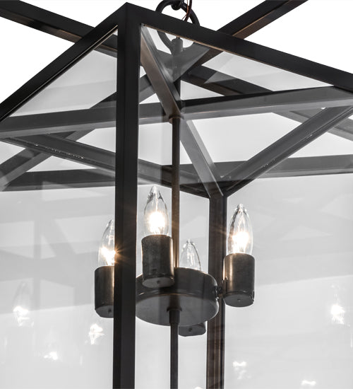 Meyda Lighting Kitzi Box 33" 8-Light Timeless Bronze Pendant Light With Clear Shade Glass